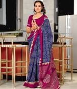 Hand block printed cotton mul saree with blouse