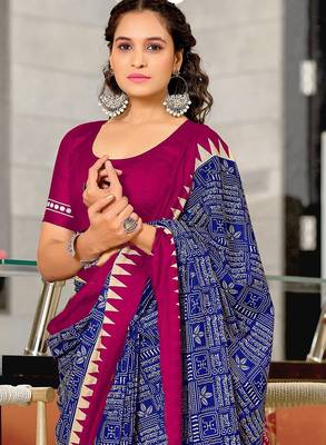 Hand block printed cotton mul saree with blouse 2