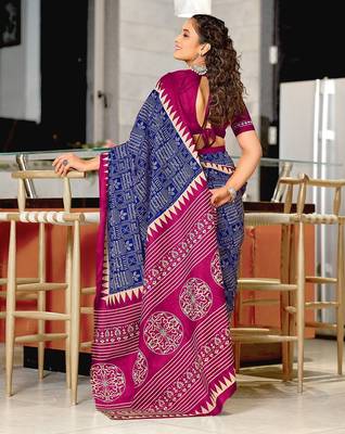 Hand block printed cotton mul saree with blouse 4