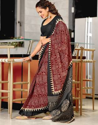 Hand block printed cotton mul saree with blouse 3