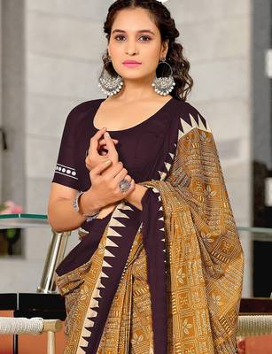Hand block printed cotton mul saree with blouse 2