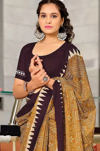 Hand block printed cotton mul saree with blouse