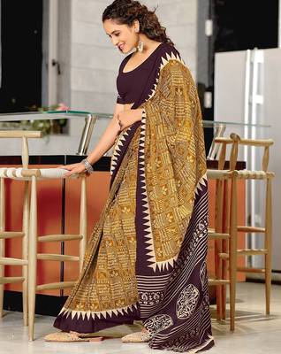 Hand block printed cotton mul saree with blouse 3