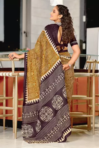 Hand block printed cotton mul saree with blouse