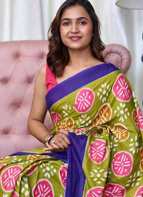 Hand block printed cotton mul saree with blouse 2