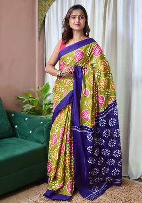 Hand block printed cotton mul saree with blouse 3