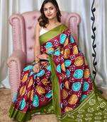 Hand block printed cotton mul saree with blouse