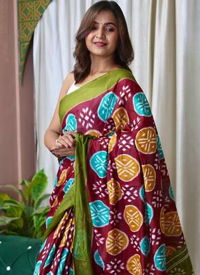 Hand block printed cotton mul saree with blouse 2