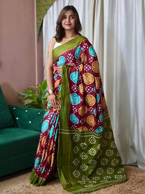 Hand block printed cotton mul saree with blouse 3