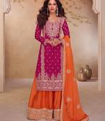 Rani pink free size stitched palazzo suit with embroidery & sequin work