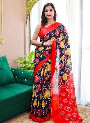 Hand block printed cotton mul saree with blouse 3