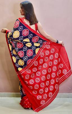 Hand block printed cotton mul saree with blouse 4