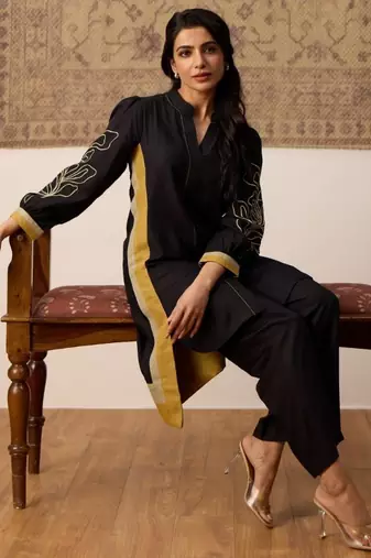 Black embroidered coord set