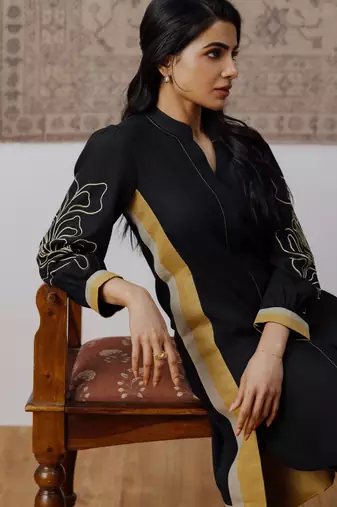 Black embroidered coord set