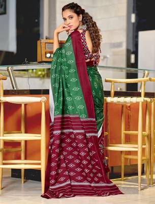 Hand block printed cotton mul saree with blouse 4