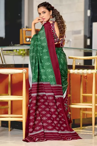 Hand block printed cotton mul saree with blouse