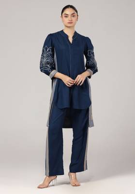 Navy blue embroidered coord set 1