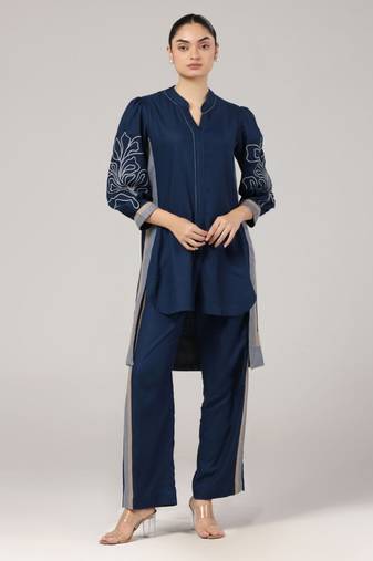 Navy blue embroidered coord set