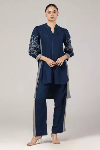 Navy blue embroidered coord set