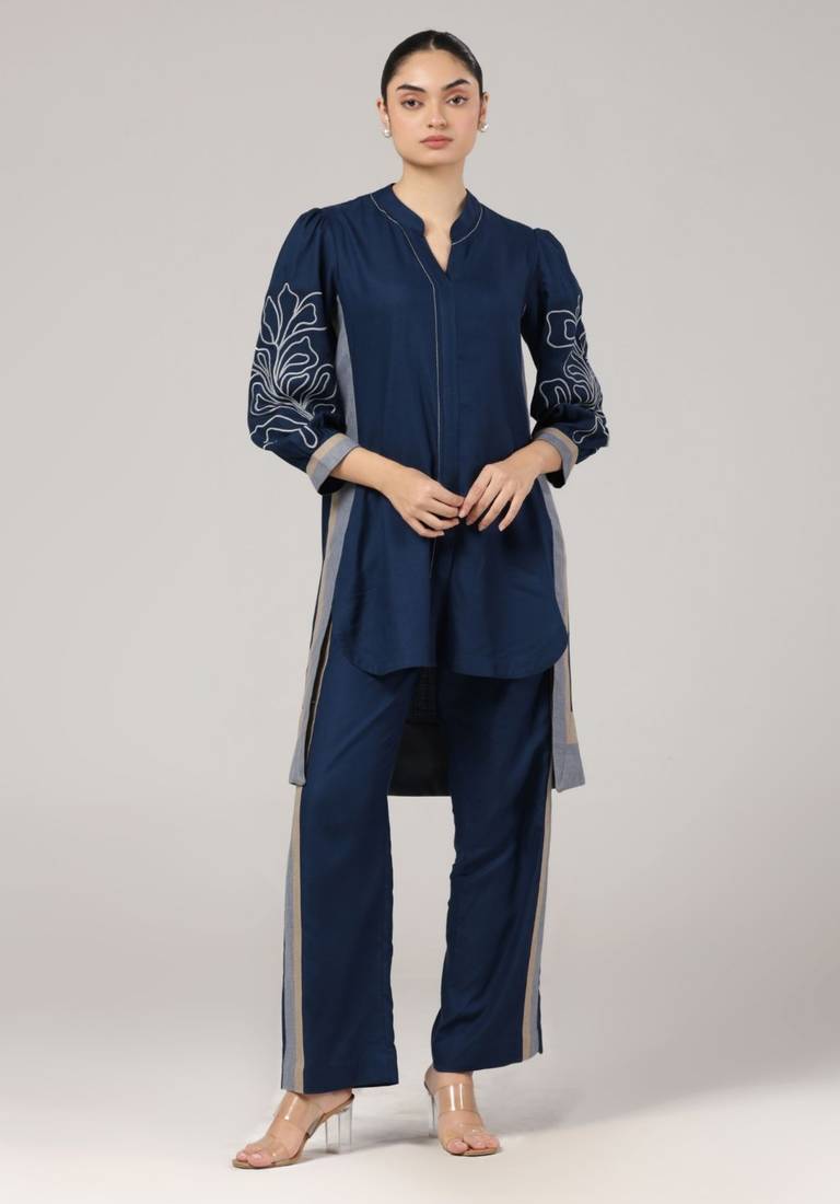 Navy blue embroidered coord set