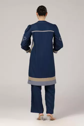 Navy blue embroidered coord set