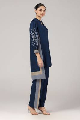 Navy blue embroidered coord set 3