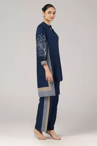 Navy blue embroidered coord set
