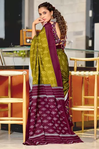 Hand block printed cotton mul saree with blouse