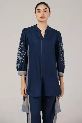 Navy blue embroidered coord set