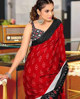 Hand block printed cotton mul saree with blouse 2