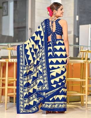 Pure mulmul cotton hand block print sarees 4
