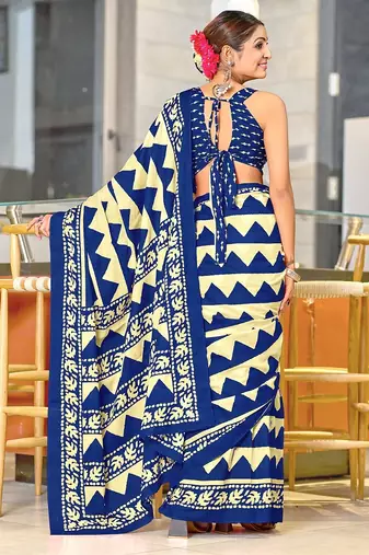 Pure mulmul cotton hand block print sarees