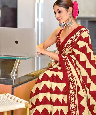 Pure mulmul cotton hand block print sarees 2
