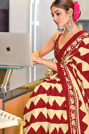 Pure mulmul cotton hand block print sarees