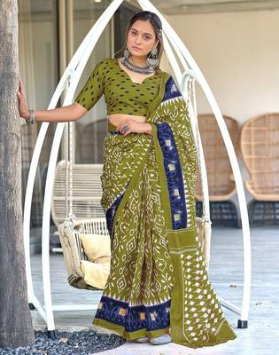 Ikkat hand block print mulmul cotton sarees 1