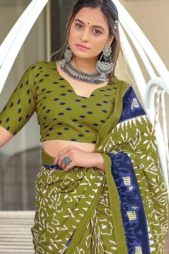 Ikkat hand block print mulmul cotton sarees