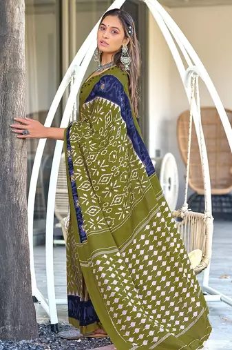 Ikkat hand block print mulmul cotton sarees