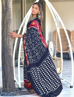 Ikkat hand block print mulmul cotton sarees 3