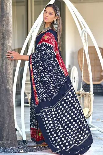 Ikkat hand block print mulmul cotton sarees