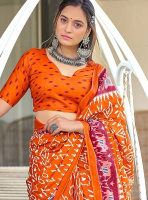 Ikkat hand block print mulmul cotton sarees 2