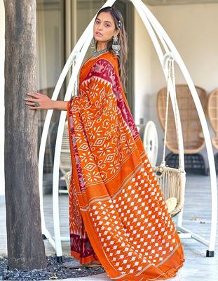 Ikkat hand block print mulmul cotton sarees 3