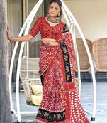 Ikkat hand block print mulmul cotton sarees