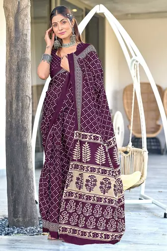 Bagru block print mulmul cotton sarees
