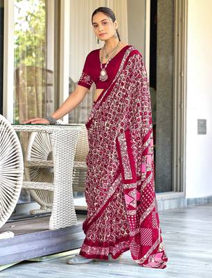 Pure mulmul cotton hand block print sarees 1