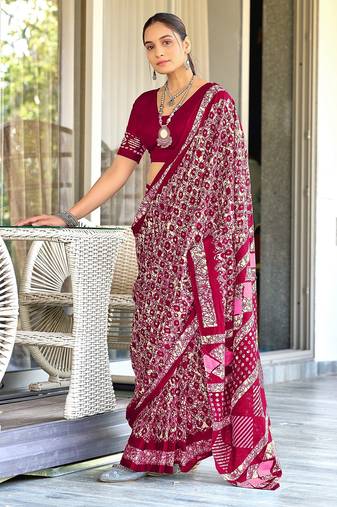 Pure mulmul cotton hand block print sarees