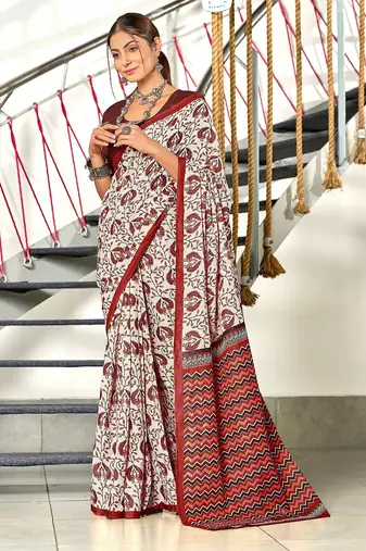 Pure mulmul cotton hand block print sarees