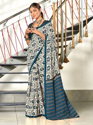 Pure mulmul cotton hand block print sarees 1