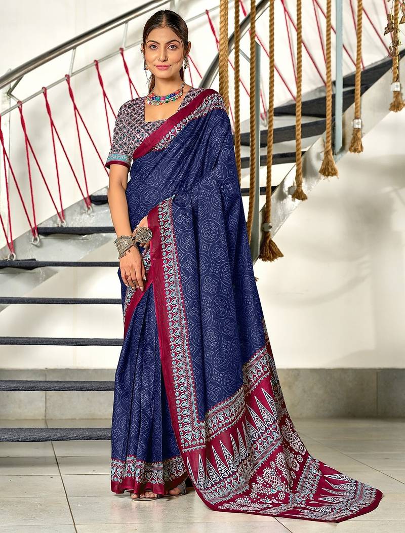 Bandhani hand block print mulmul cotton sarees