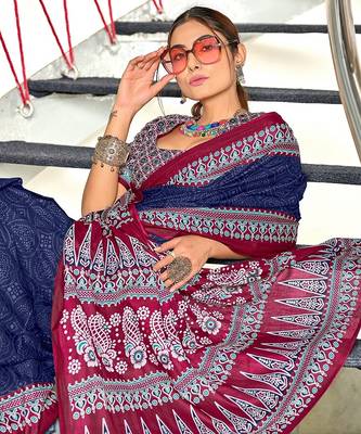 Bandhani hand block print mulmul cotton sarees 3
