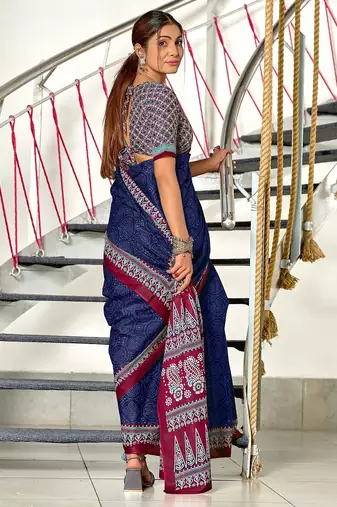 Bandhani hand block print mulmul cotton sarees